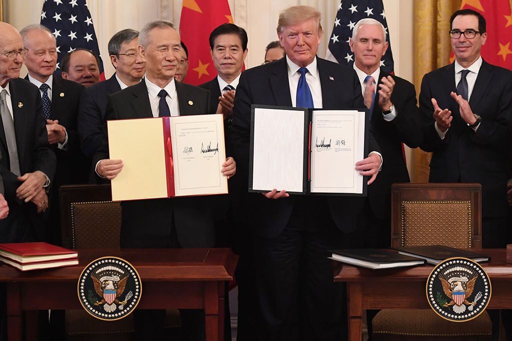 Ondertekening van de handelsdeal in Washington op 15 januari. - Foto: ANP