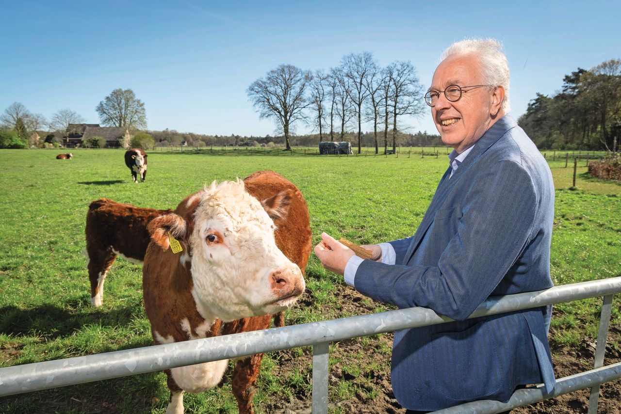 Dirk Duijzer bij zijn blaarkoppen die voor zijn boerderij in Ede grazen. De voormalig voorzitter van het Productschap Tuinbouw ziet geen meerwaarde in de heroprichting van de productschappen. Meer heil ziet hij in de oprichting van gebiedscommissies die aan de slag gaan met de stikstofproblematiek. Foto: Koos Groenewold