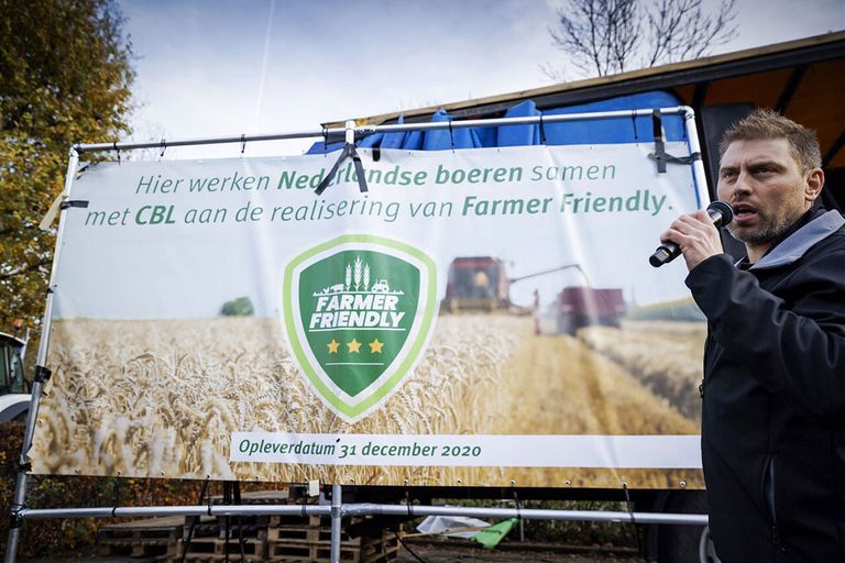 Farmers Defence Force-voorman Mark van den Oever tijdens de presentatie van keurmerk Farmer Friendly in november 2020. - Foto: ANP/Robin van Lonkhuijsen