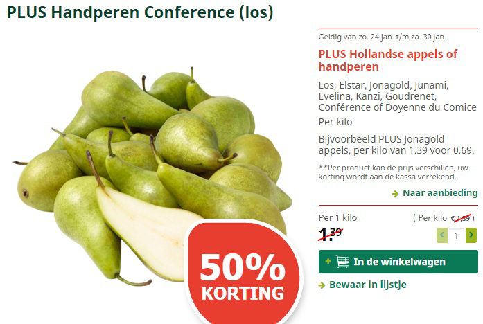 Perenprijs daalt ondanks PLUS-stunt Hollands fruit