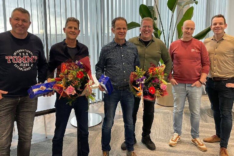 Van links naar rechts: Jack Groenewegen, Aad Groenewegen, Niek Groenewegen, Tom Zwinkels, Stefan Oussoren, Stefan van Vliet. - Foto: Prominent