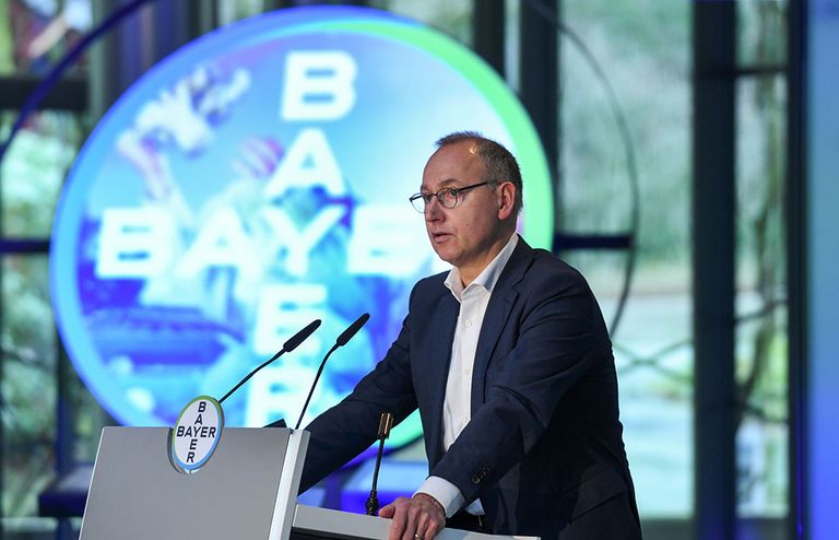 CEO van Bayer, Werner Baumann, tijdens de presentatie van de jaarcijfers van het chemieconcern. - Foto: ANP
