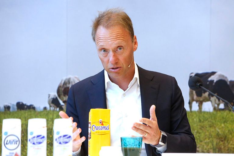 Hein Schumacher, Chief Executive Officer bij Royal FrieslandCampina, vorig jaar tijdens de presentatie van de jaarcijfers. - Foto: Ton Kastermans Fotografie