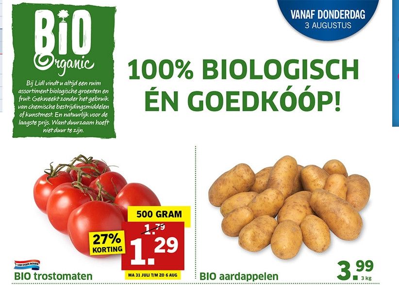 Biologische aanbiedingen bij Lidl. -Foto: lidl.nl
