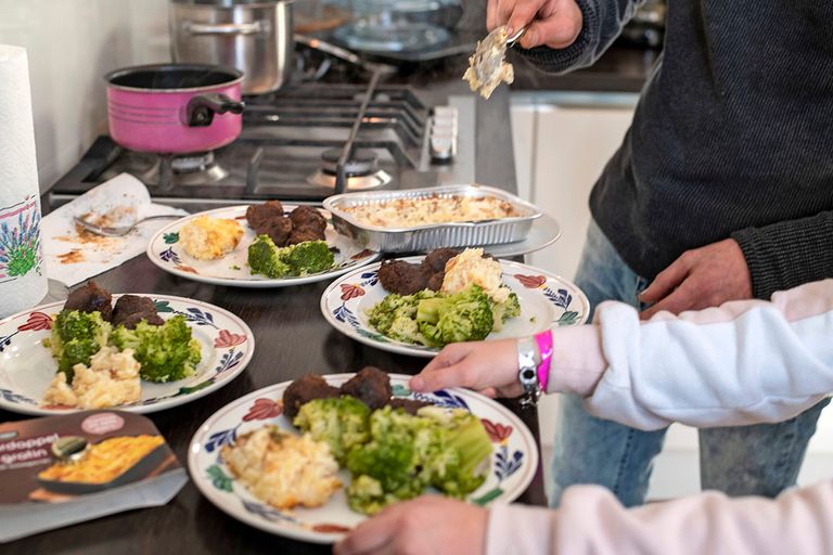 Een ouderwets Nederlands bord vol eten: groente, aardappel en vlees. Of zijn het toch vegaballetjes? - Foto: ANP