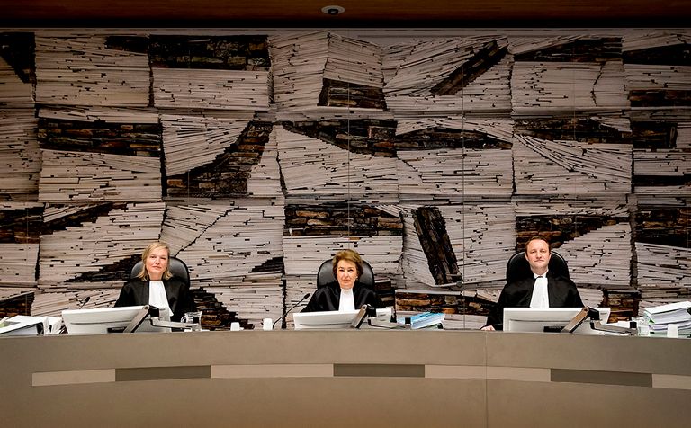 Rechters tijdens een rechtszaak tegen ABN AMRO over de rentederivaten in 2017. - Foto: ANP