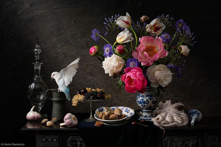 Duidelijk geïnspireerd op Nederlandse stillevens uit de 17de eeuw. - foto: Hester Blankestijn / Pink Lady® Food Photographer of the Year
