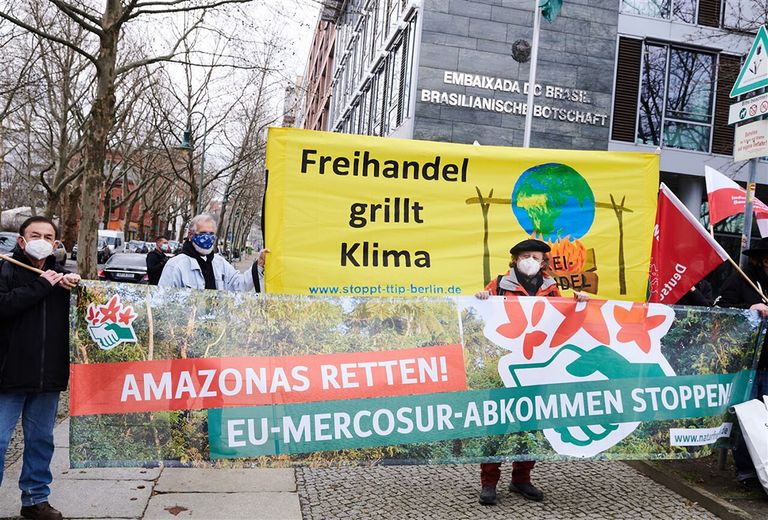 Regelmatig wordt geprotesteerd tegen de Mercosur-deal. Deze demonstratie was 15 maart in Berlijn. -  Foto: ANP