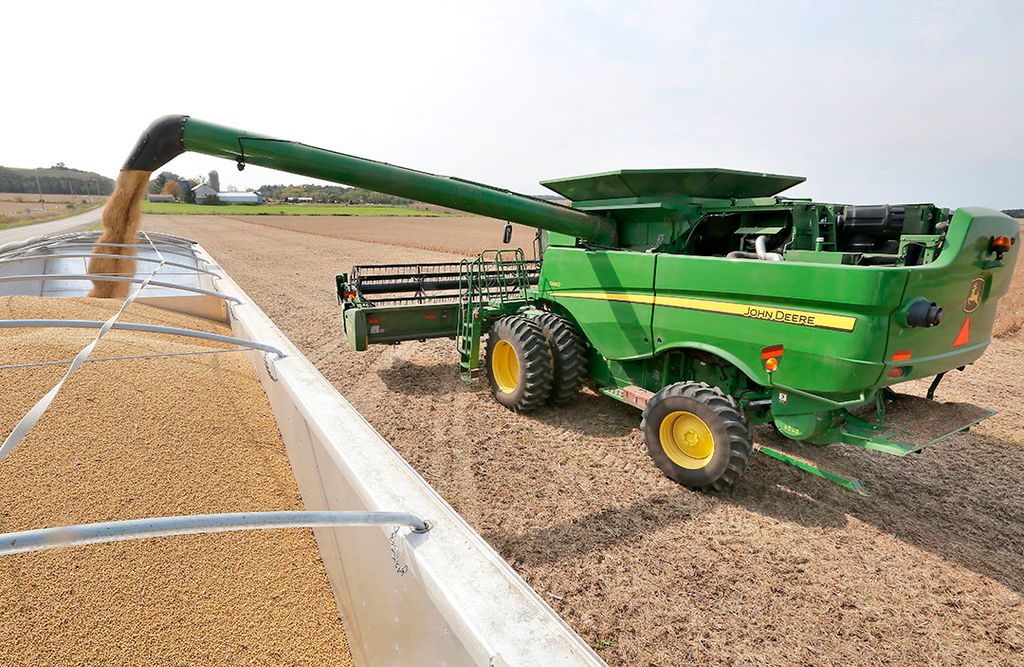 De oogst van soja in de Verenigde Staten.