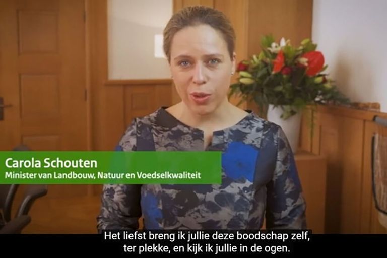 Foto: screenshot videoboodschap minister Schouten