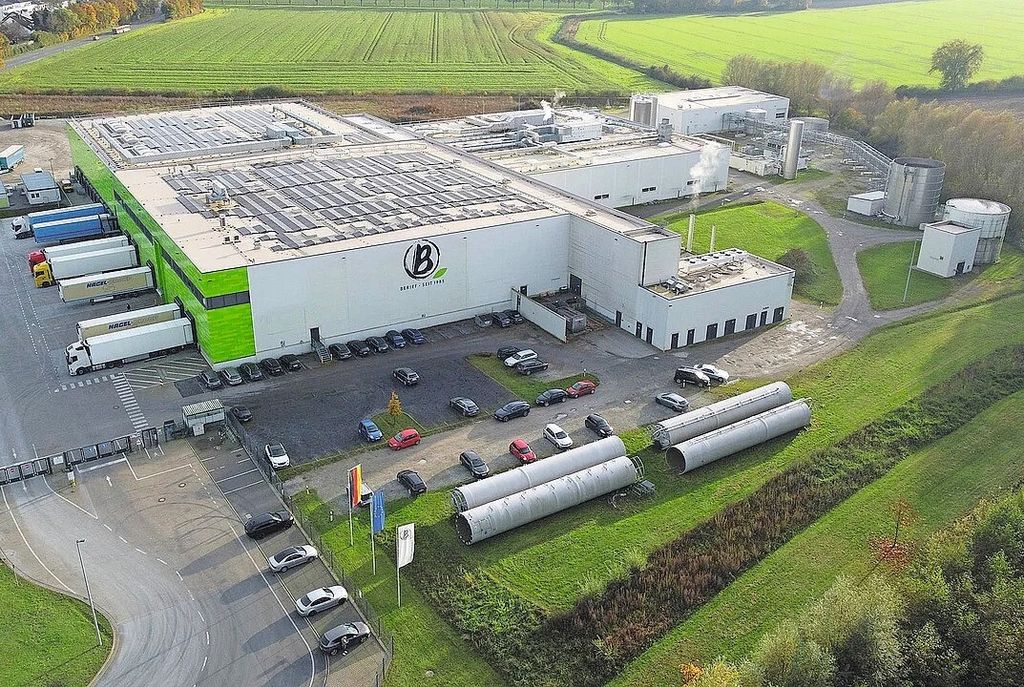De productielocatie van Berief Food in het Duitse Beckum. Het bedrijf wordt overgenomen door Theo Müller Group. Foto: Berief Food