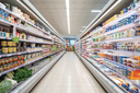 Moderne koelafdeling in supermarkt met een groeiend aanbod aan plantaardige eiwitalternatieven. Foto: Deze afbeelding is met behulp van AI gemaakt (Reve.art)