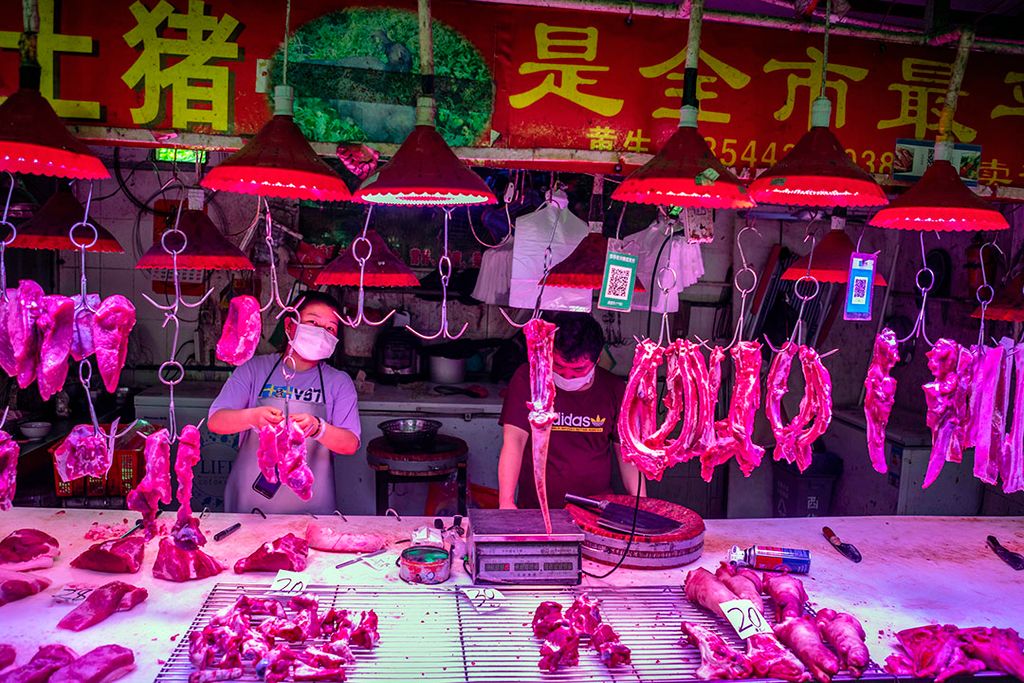 Sommigen wijten de pandemie aan de globalisering. Dat klopt niet helemaal, want de ‘wet market’ in Wuhan, waar de pandemie hoogstwaarschijnlijk is begonnen, is geen internationale, maar een regionale markt. Foto: ANP