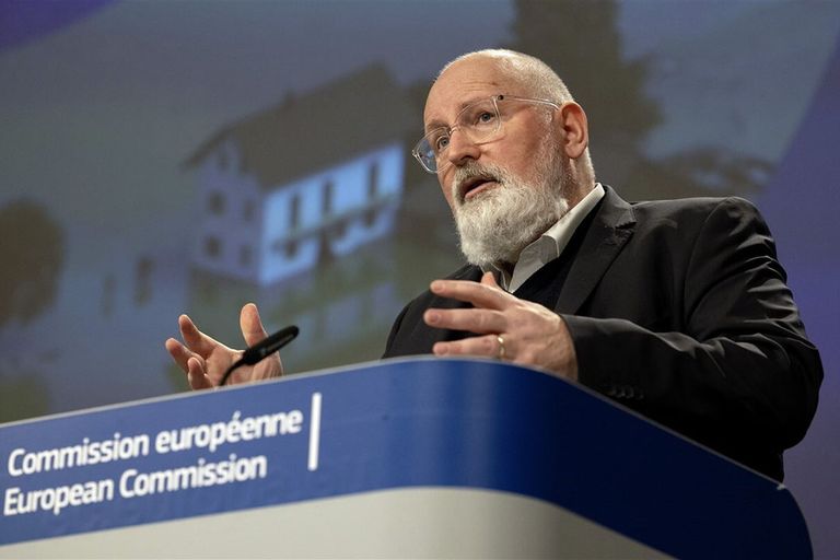 Frans Timmermans, vice-president van de Europese Commissie, sprak dinsdag met boeren en tuinders in een door LTO Nederland georganiseerd webinar. - Foto: ANP