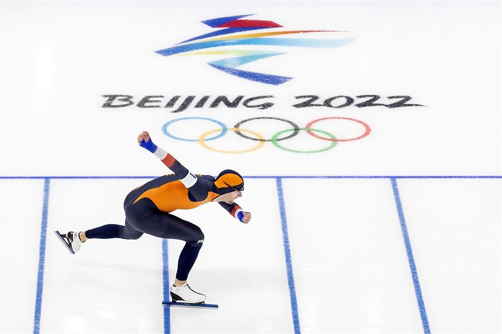 Thomas Krol van TeamNL tijdens een trainingswedstrijd op de olympische baan in Beijing. - Foto: ANP