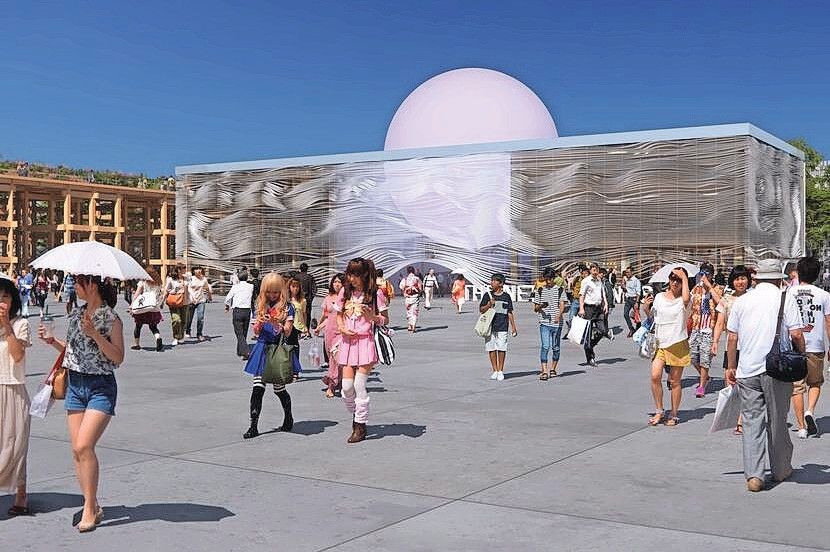 De Nederlandse inzending van de World Expo Osaka met als thema A new dawn, wat duidt op nieuwe duurzame technieken in een gezonde toekomst. Foto: Rijksoverheid/©AND bv/Plomp