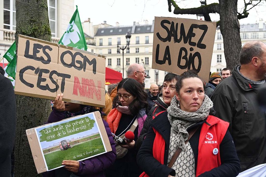 Veel leden van Fédération Nationale d’Agriculture Biologique deden mee aan de boerenprotesten in Frankrijk in februari. - Foto: ANP/SEVGI/SIPA