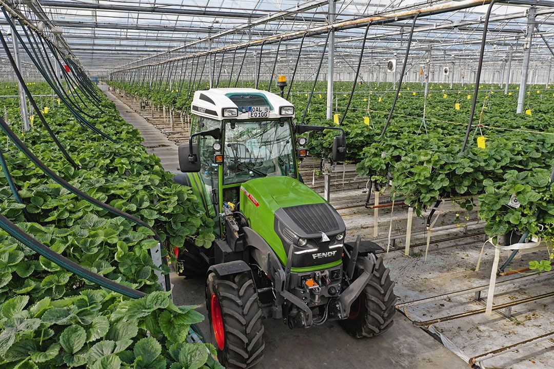 De Fendt e100 is in 2017 geïntroduceerd en is nu nog in testfase. - Foto: Fendt