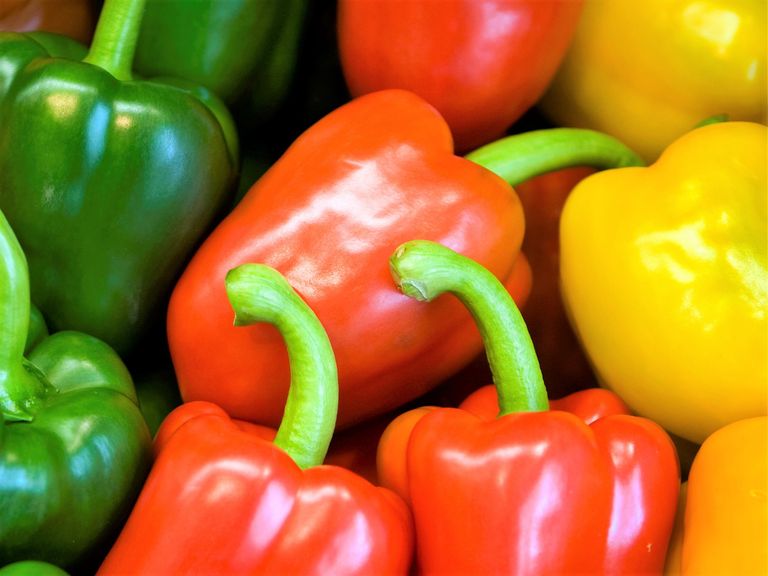 2009-04-28 14:35:42 SANTPOORT - Verschillende kleuren paprika bij groentewinkel Primeurshop Bol, voor groenten en fruit, in Santpoort. ANP XTRA KOEN SUYK