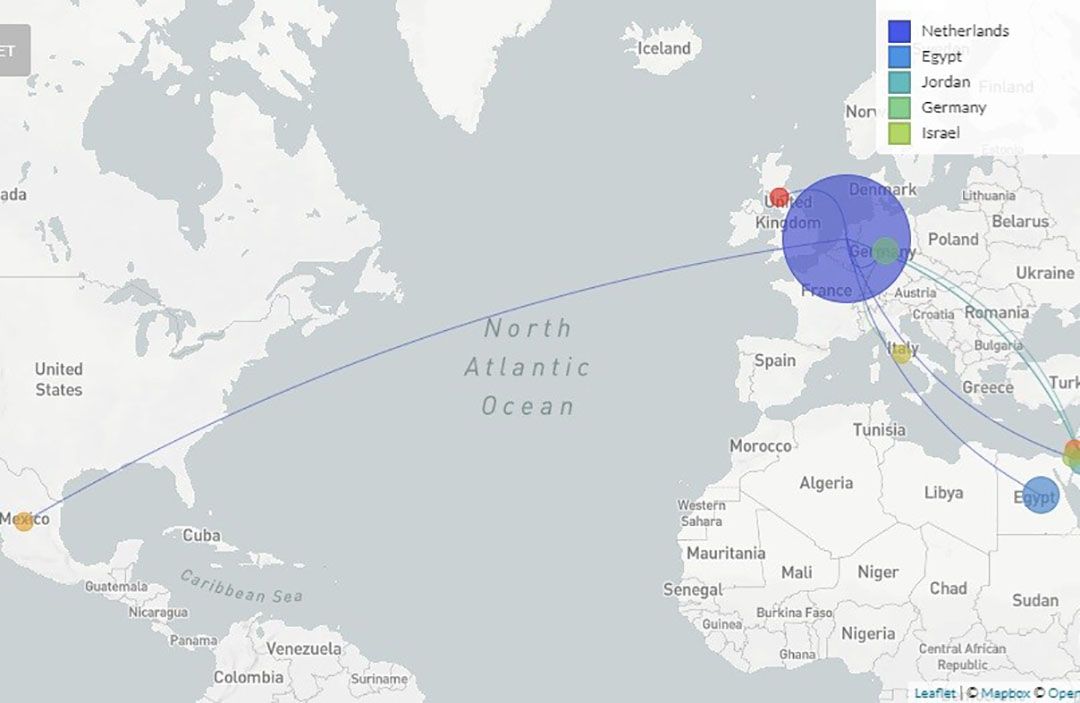 Door bestaande genetische informatie te delen is een relatie te leggen tussen internationale uitbraken.  - Foto: Nextstrain/NVWA