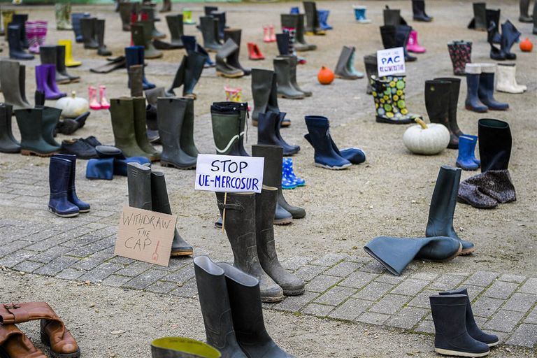 Protest in december vorig jaar in Brussel tegen het EU-Mercosurakkoord. - Foto: ANP